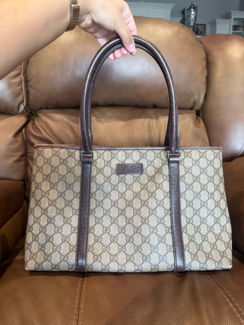 Gucci Brown GG Emble Monogram  Tote Bag